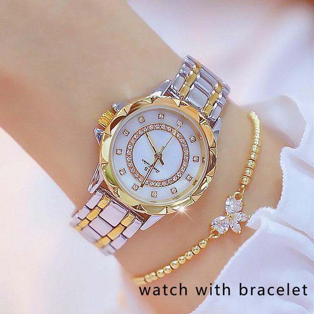 Relógio Diamond Luxury Feminino 2021 + Bracelete - Luxury Pack relógio 022 AmploTech Prata com Dourado