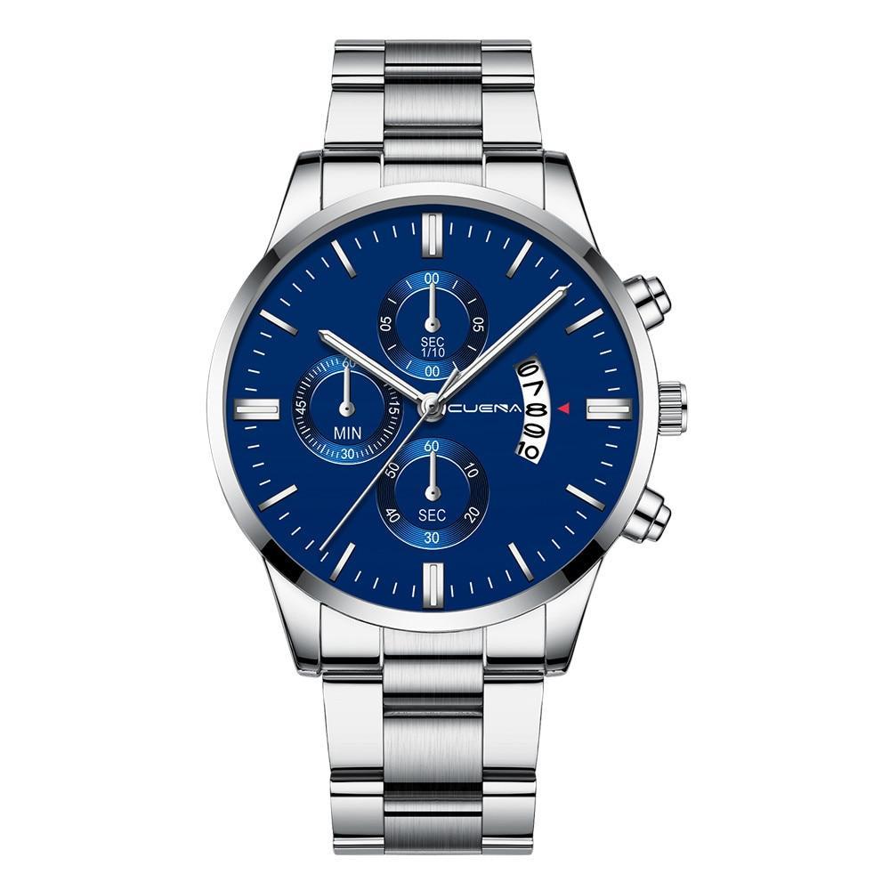 Relógio Masculino Cuena Estilo Inox - Luxury Watch relógio 019 AmploTech Prata com Azul